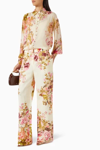Sama Flared Floral Pants in Linen Blend