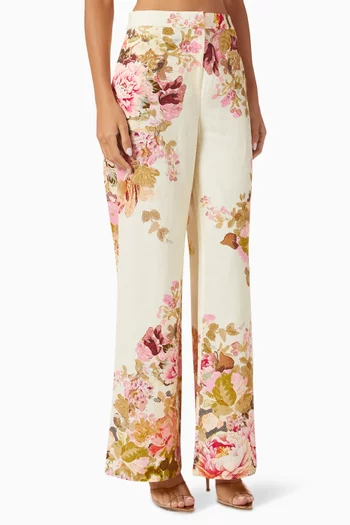 Sama Flared Floral Pants in Linen Blend