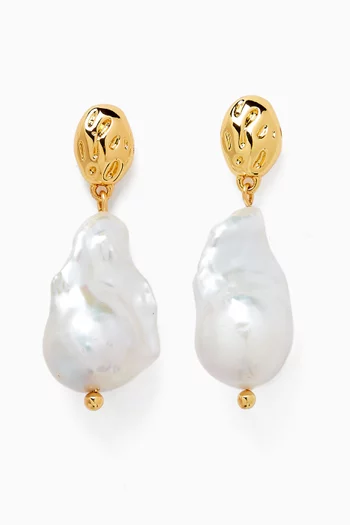 Seed Pearl Drop Earrings in 18kt Gold-plated Brass
