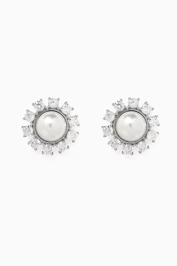 Daisy Pearl Earrings in Plated Silver