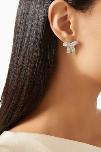 Ribbon Crystal Bow Earrings in Rhodium-plated Brass