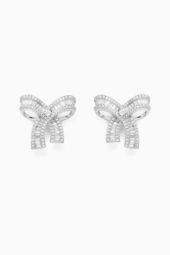 Ribbon Crystal Bow Earrings in Rhodium-plated Brass