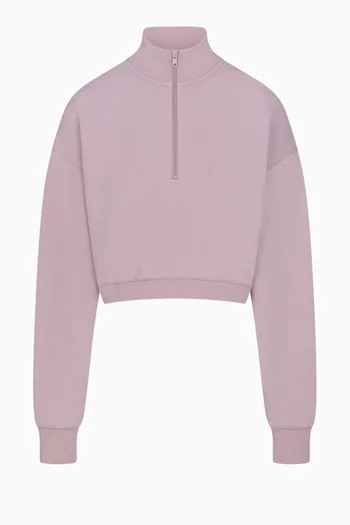 Cotton Fleece Cropped Half Zip Pullover