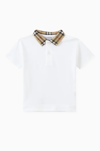 Check-collar Polo Shirt in Cotton Piqué