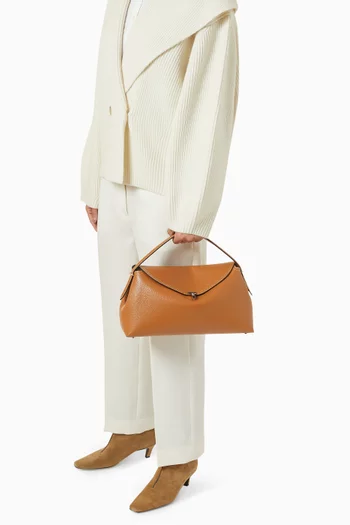 حقيبة بقفل على شكل حرف T ويد علوية جلد بارز الملمس