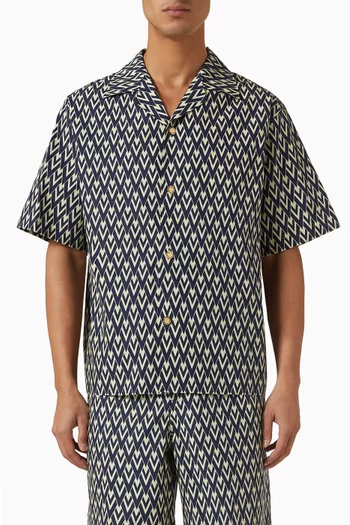 Toute la V Print Bowling Shirt in Cotton-popeline