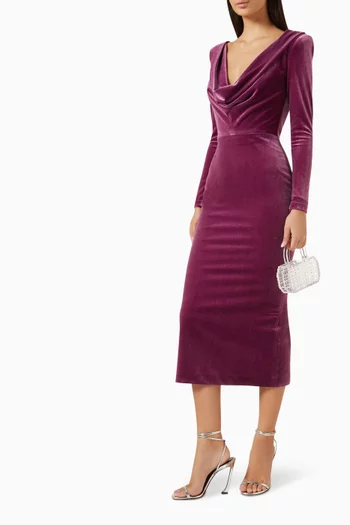 Drape Midi Dress in Velvet