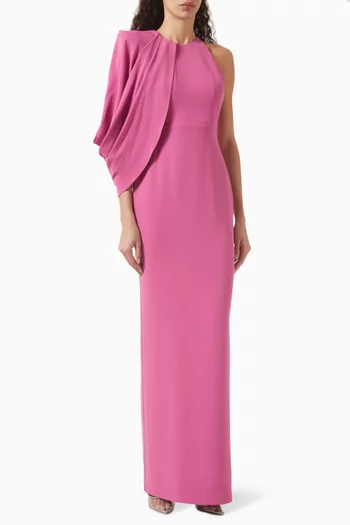 Asymmetrical Cape Gown in Crepe