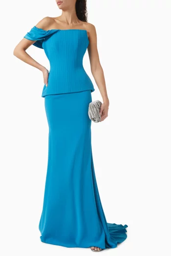 Off-shoulder Corset Gown in Crepe