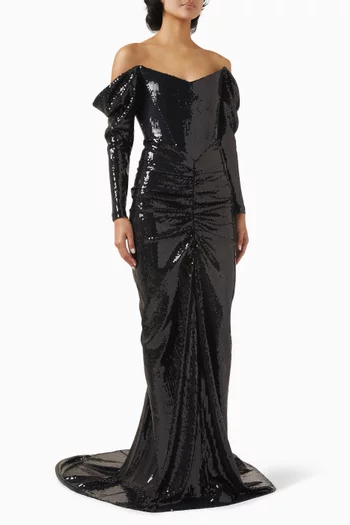 Off-shoulder Sequin Gown