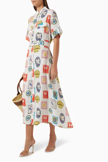 فستان ميمينتو بنمط قميص بحزام كتان