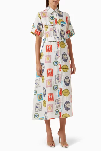 فستان ميمينتو بنمط قميص بحزام كتان