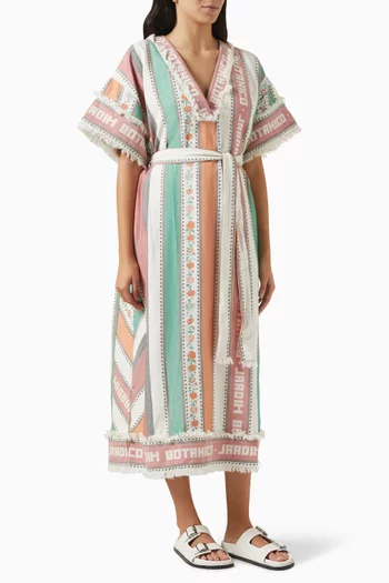 Botanico Fringe Belted Kaftan in Cotton