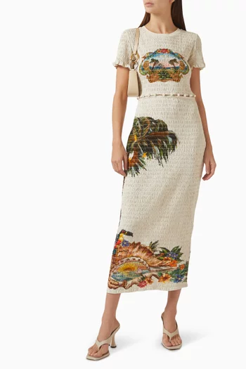 Trips Shirred Midi Dress in Cotton