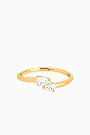 خاتم بتصميم ملفوف مرصع بكريستال بشكل كمثرى فضة إسترلينية مطلية ذهب عيار 18