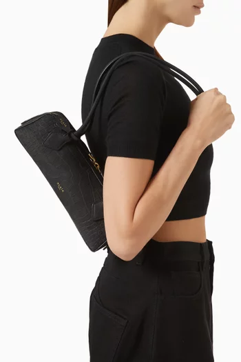 Small Le Teckel Shoulder Bag in Croc-embossed Nubuck