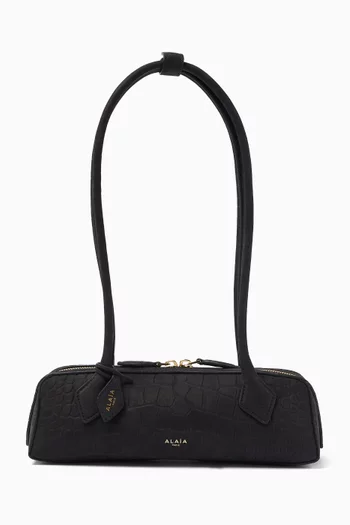 Small Le Teckel Shoulder Bag in Croc-embossed Nubuck