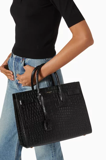 Small Sac de Jour Bag in Croc-embossed Leather