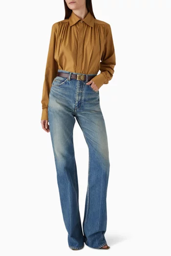Gathered Blouse in Cotton Satin