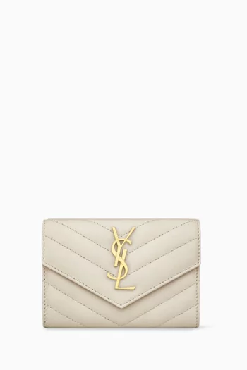 Small Cassandre Matelassé Envelope Wallet in Grain de Poudre Leather