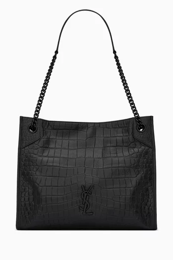 Niki Shopping Shoulder Bag in Croc-embossed Leather