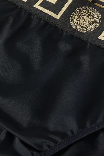 شورت سباحة بشريط نقشة غريكا نايلون مطاطي