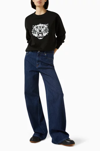 Happy Tiger Embroidered Sweatshirt in Cotton
