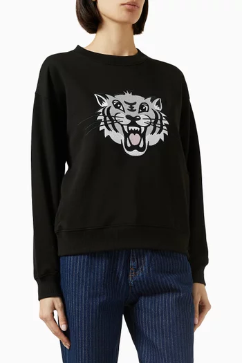 Happy Tiger Embroidered Sweatshirt in Cotton