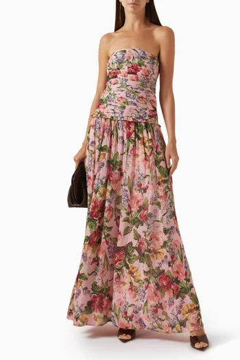 Dotted Floral-print Maxi Dress in Georgette