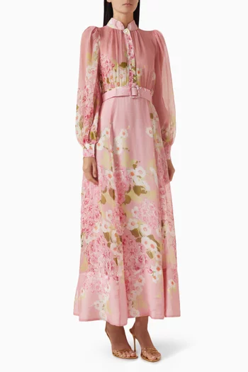 Organza Belted Maxi Dress in Viscose