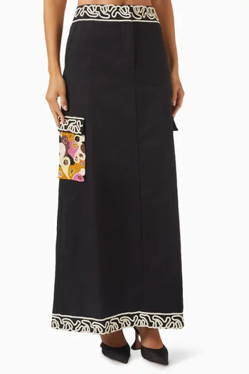 Bel Air Embellished Maxi Skirt in Cotton Twill