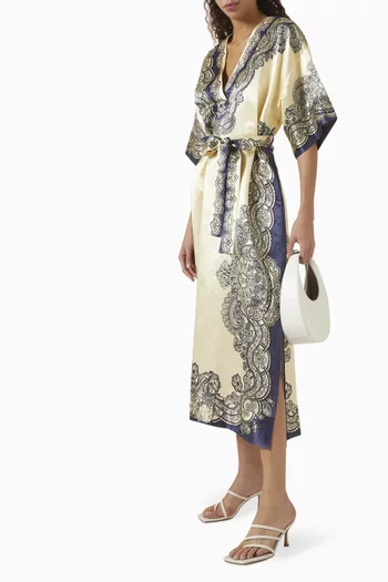 Islands Charm Sheath Midi Dress in Silk-linen
