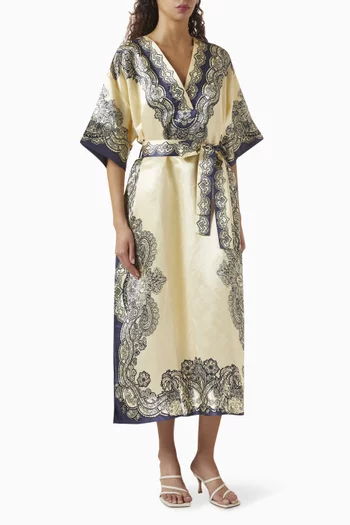 Islands Charm Sheath Midi Dress in Silk-linen