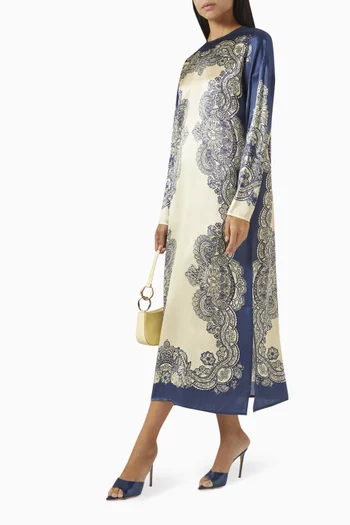 Islands Midi Column Dress in Silk-satin