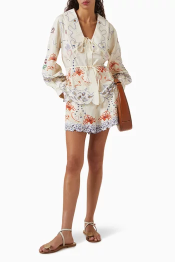 Match Makers Embroided Tuck Shorts in Cotton