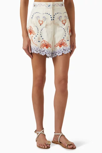 Match Makers Embroided Tuck Shorts in Cotton