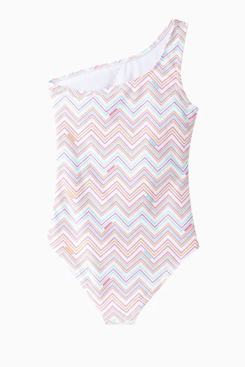 Chevron One-shoulder Swimsuit in Jersey