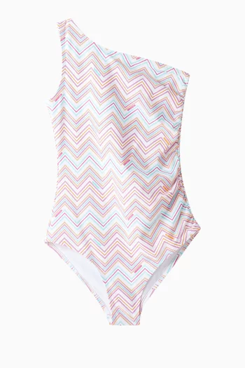 Chevron One-shoulder Swimsuit in Jersey