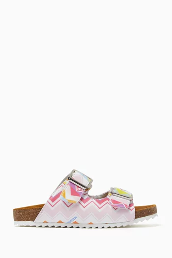 Double Buckle Slides in Faux Leather