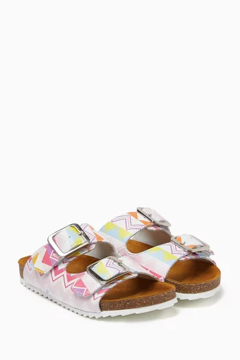 Double Buckle Slides in Faux Leather
