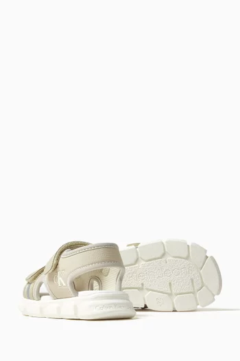 Logo-embossed Sandals in Faux Leather & Fabric