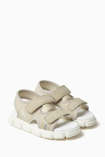 Logo-embossed Sandals in Faux Leather & Fabric