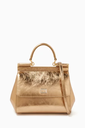 Medium Sicily Top-handle Bag in Lamé Leather