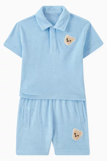 Bear Appliqué Polo Shirt in Cotton Terry