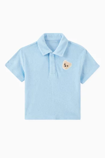 Bear Appliqué Polo Shirt in Cotton Terry