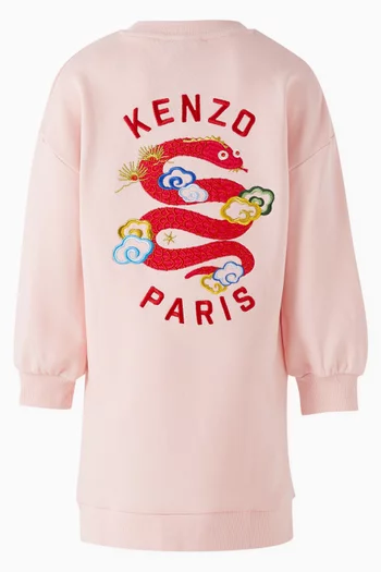 Snake Logo-embroidered Sweatshirt Dress in Cotton