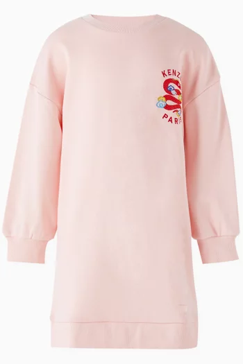 Snake Logo-embroidered Sweatshirt Dress in Cotton