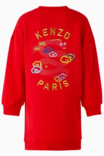 Snake Logo-embroidered Sweatshirt Dress in Cotton