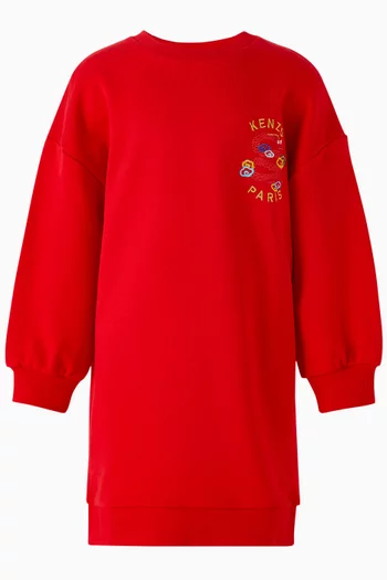 Snake Logo-embroidered Sweatshirt Dress in Cotton