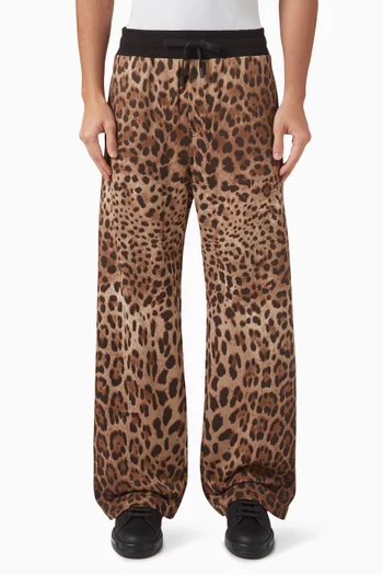 Leopard-print Drawstring Pants in Cotton Jersey